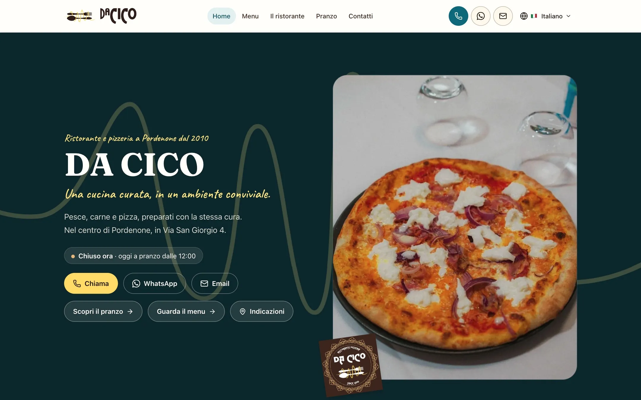 Home page of the Da Cico website on a desktop screen