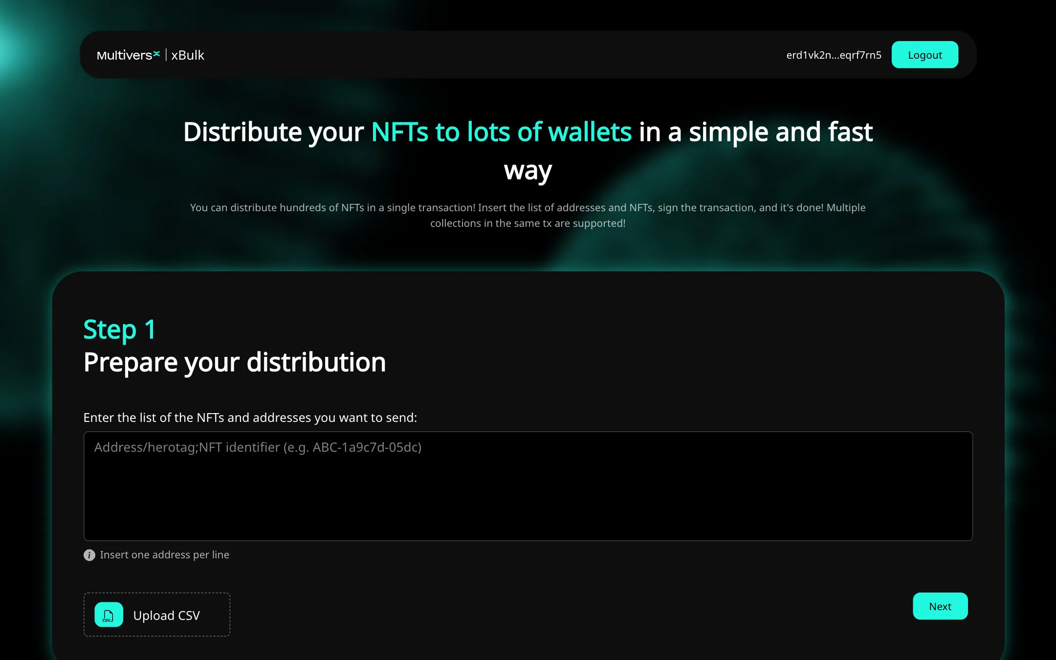 Distribuzione NFT in xBulk su desktop